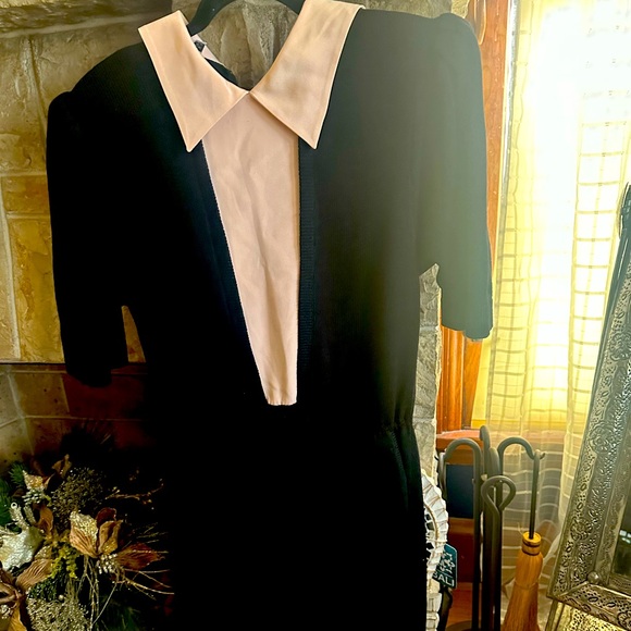 Vintage St John wool blend black collared dress 14 - Picture 1 of 7